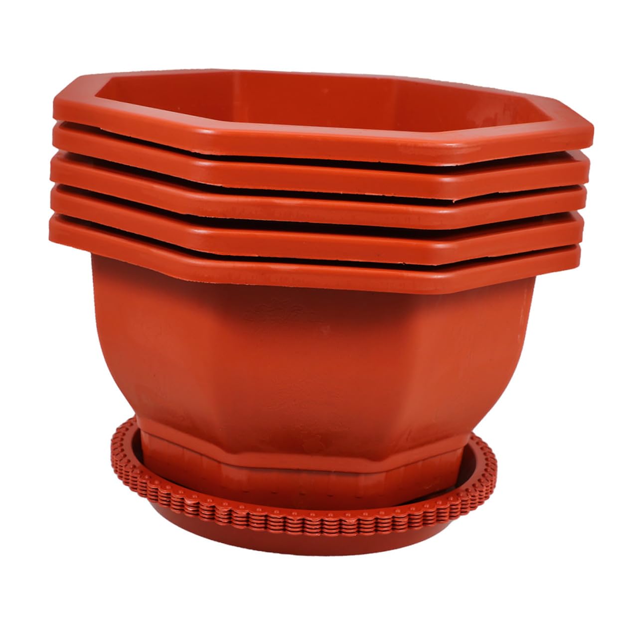 et Réutilisables en PP Rouges Pots Octogonaux Lot de 5 Faciles à Entretenir pour Plantes Succulentes et D'intérieur Adaptés pour Usage Intérieur et Extérieur