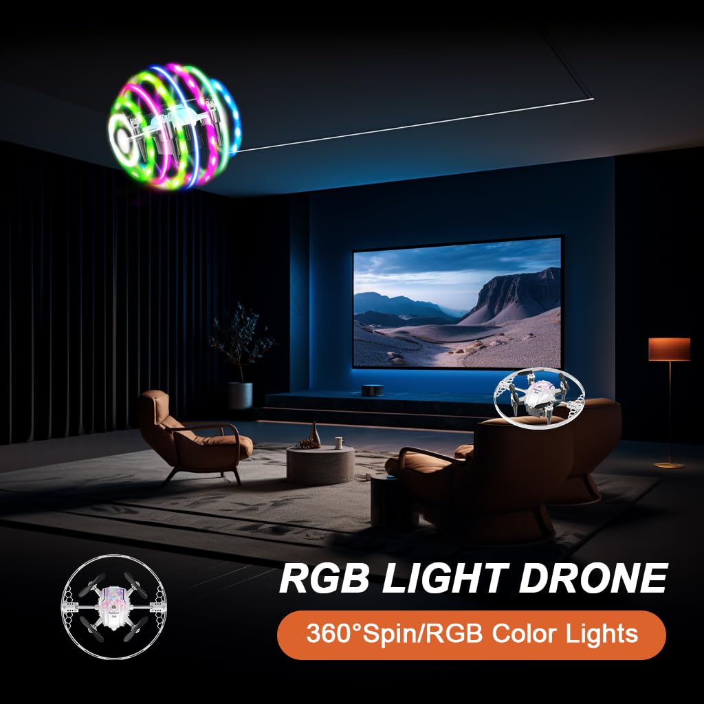 FX-41B Drone con Luci RGB, Controllo Remoto 40 Metri, Effetti 360° Rotazione - Drone LED con Illuminazione Multicolore per Interni ed Esterni (white)