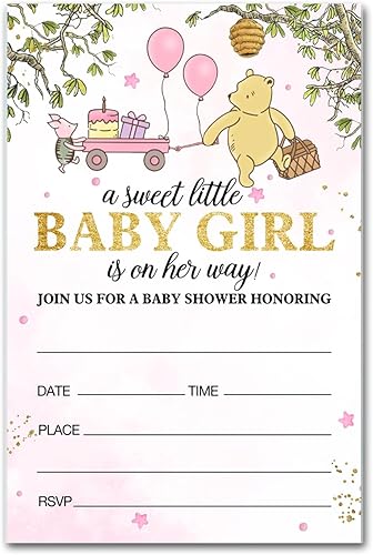 Miniatura 9 de brayqu Winnie the Pooh - Invitaciones para fiesta de baby shower, baby shower, oso de Pooh, globo rosa, invitaciones para fiesta de baby shower (20