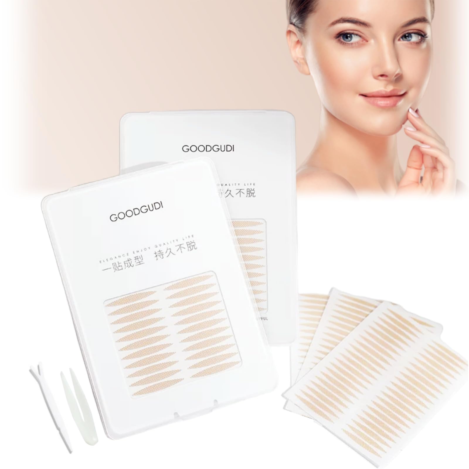 Eyelid Tape: 1200PCS, Eyelid Lifter Strips - Double Eyelid Tape for Hooded Lids - Eyelid Tape for Hooded Eyes Invisible - Eye Lift Tape for Droopy Lids (with Fork and Tweezers)