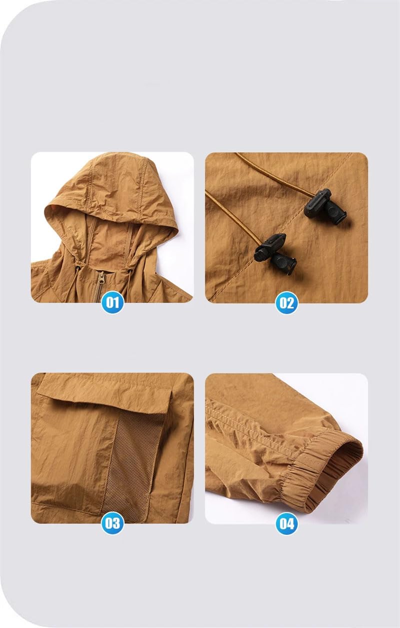 Dninmim Chaqueta de ciclismo con capucha para hombre, ultrafina, transpirable, cortavientos para pesca al aire libre