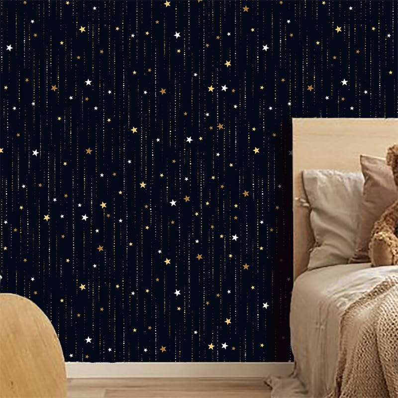 Papier peint autocollant vinyle étoiles noires et jaunes pour décoration mur et meuble