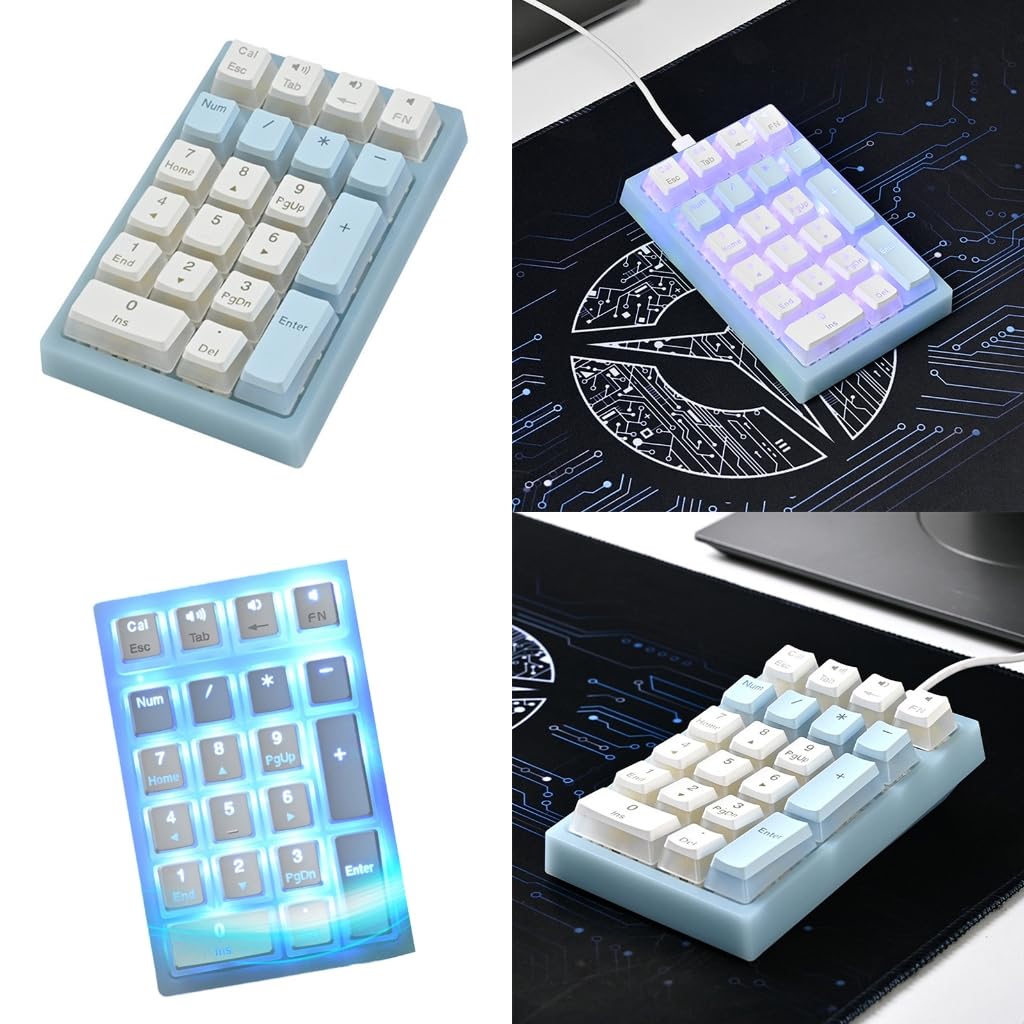 Teclado numérico mecánico de 21 teclas, teclado numérico intercambiable en caliente, con cable, retroiluminado, USB C, teclado numérico para laptop, computadora de escritorio