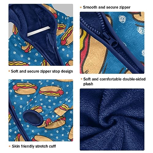 Cartoon Hot Dog Boys Fleece Hoody Jacket Zip Up Coat Warm Fall Winter Plush Jacket Long Sleeve Outerwear3