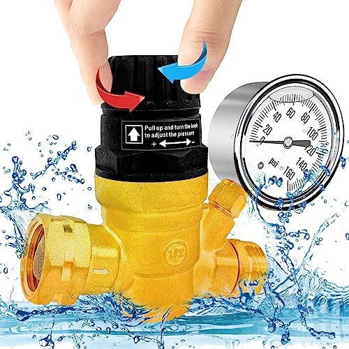 Image of RV Water Pressure Regulator with Adjustable Handle, Water Pressure Regulator for RV Camper, Upgrade Water Pressure Reducer for RV,