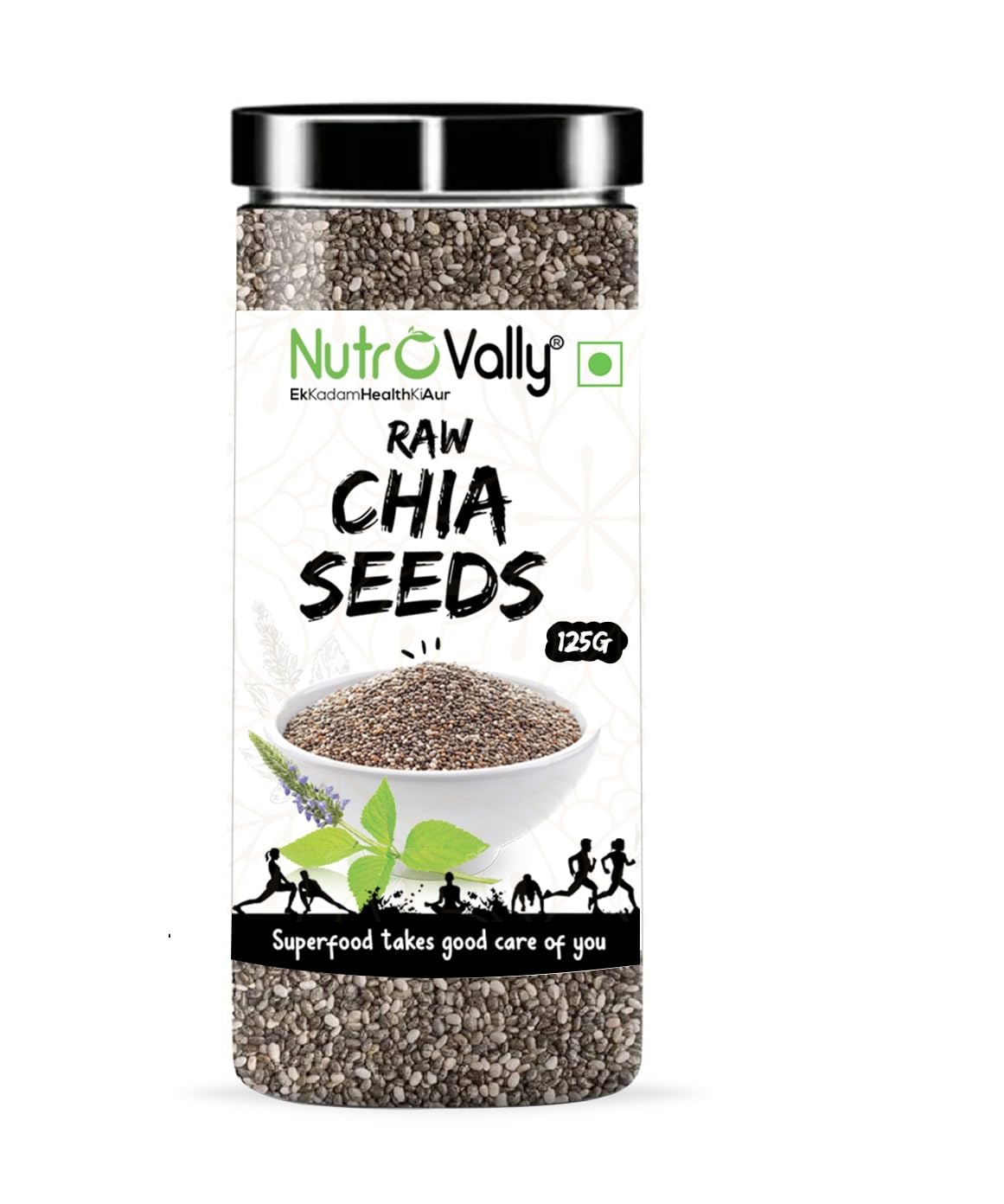 NutroVally - CHIA SEEDS for Weight Loss | Loaded with Omega-3 and Calcium rich | 100% Raw Healthy Diet Food Seeds for Eating (125g Jar Pack) (B0CDS8RF18) Amazon Price History, Amazon Price Tracker
