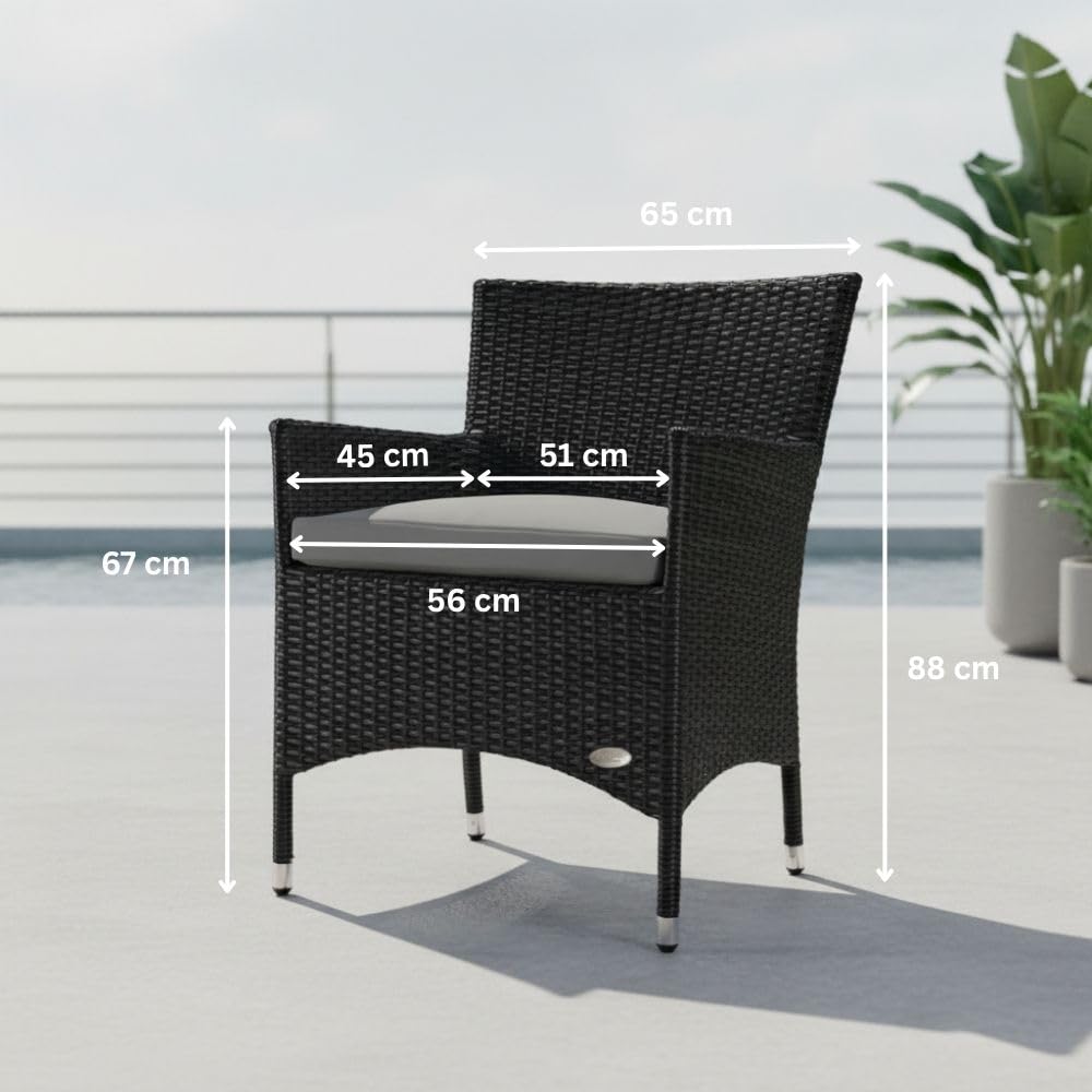 RS Trade Gartenstuhl Polyrattan Trento XXL, bis 200kg belastbar, extra breit, wetterfest Outdoor Gartensessel, hohe Sitzhöhe, Lounge Sessel Balkonstuhl Rattansessel Gartenmöbel Terrassenstuhl, schwarz