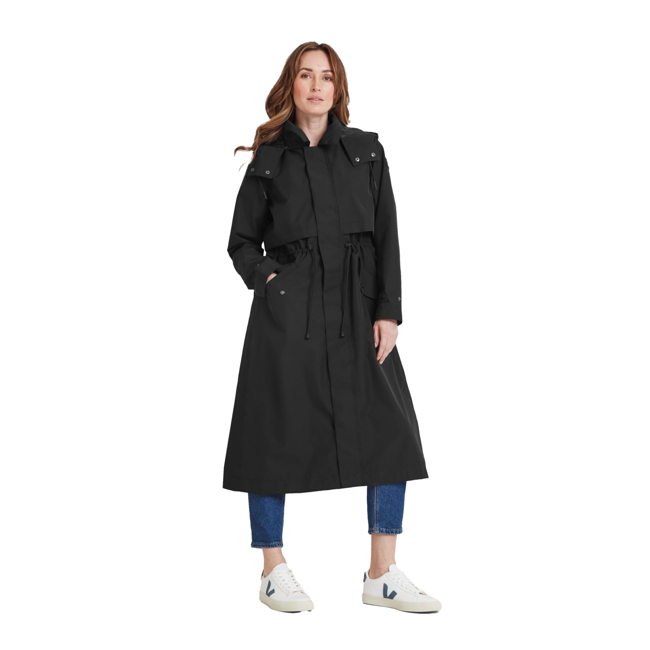 Tog24 Women's Black Alva Waterproof Trench Coat Waterproof Jacket Waterproof Up To 10K With Dwr Coating And Fully Taped Seams Look Great With 2-Way Zip, Stay Comfy With Cuff & Waist Toggles