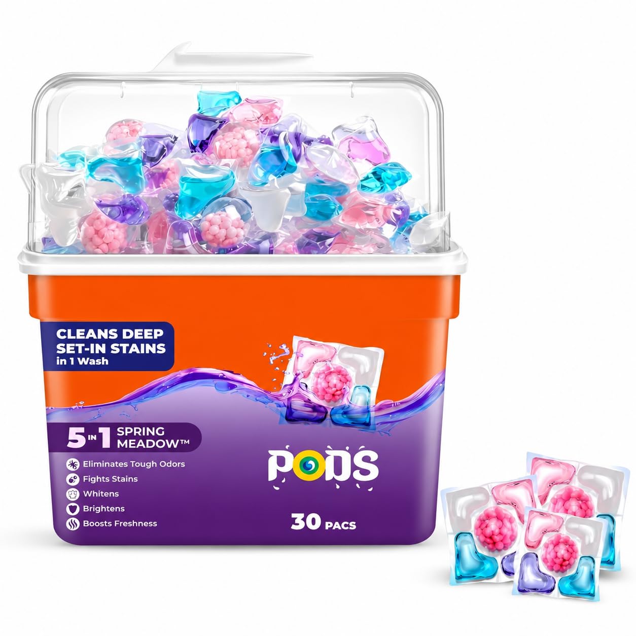 30 Pods 5-in-1 Dissolvable Magic Laundry Pods | Tough Stain Fighter for Top & Front Load Machines | Floral Aroma | Eco-Friendly | 1 Pod = 1 Wash for 5-7kg Loads (30 Pods)-image-39