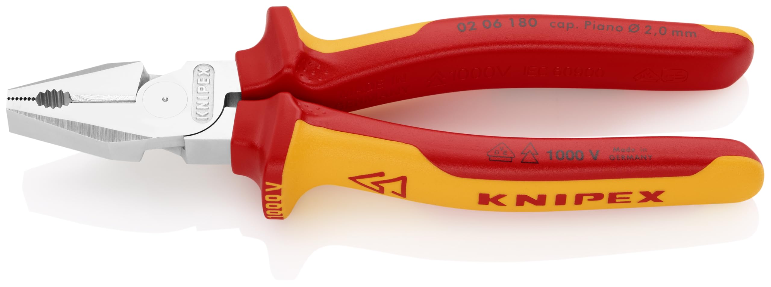 KNIPEX Tools - Pinze combinate ad alta leva, cromate, isolate 1000V (206180)