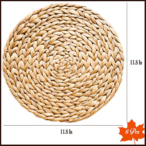 Image of Woven Placemats Set of 6, Table Mats Set of 6, Water Hyacinth Round Placemats for Round Table, Chargers for Dinner Plates, Wicker Chargers for Dinner Plates, Woven Placemat, Place Mats 11.8 in