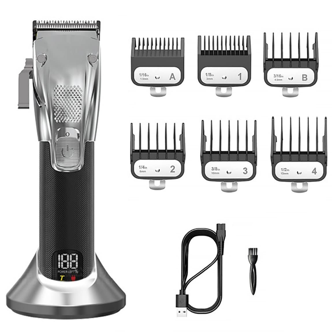 Tagliacapelli Uomo Professionale, Tagliacapelli elettrico professionale da barbiere regolabile, display LCD professionale, tagliacapelli for barba, ricaricabile(Silvery)