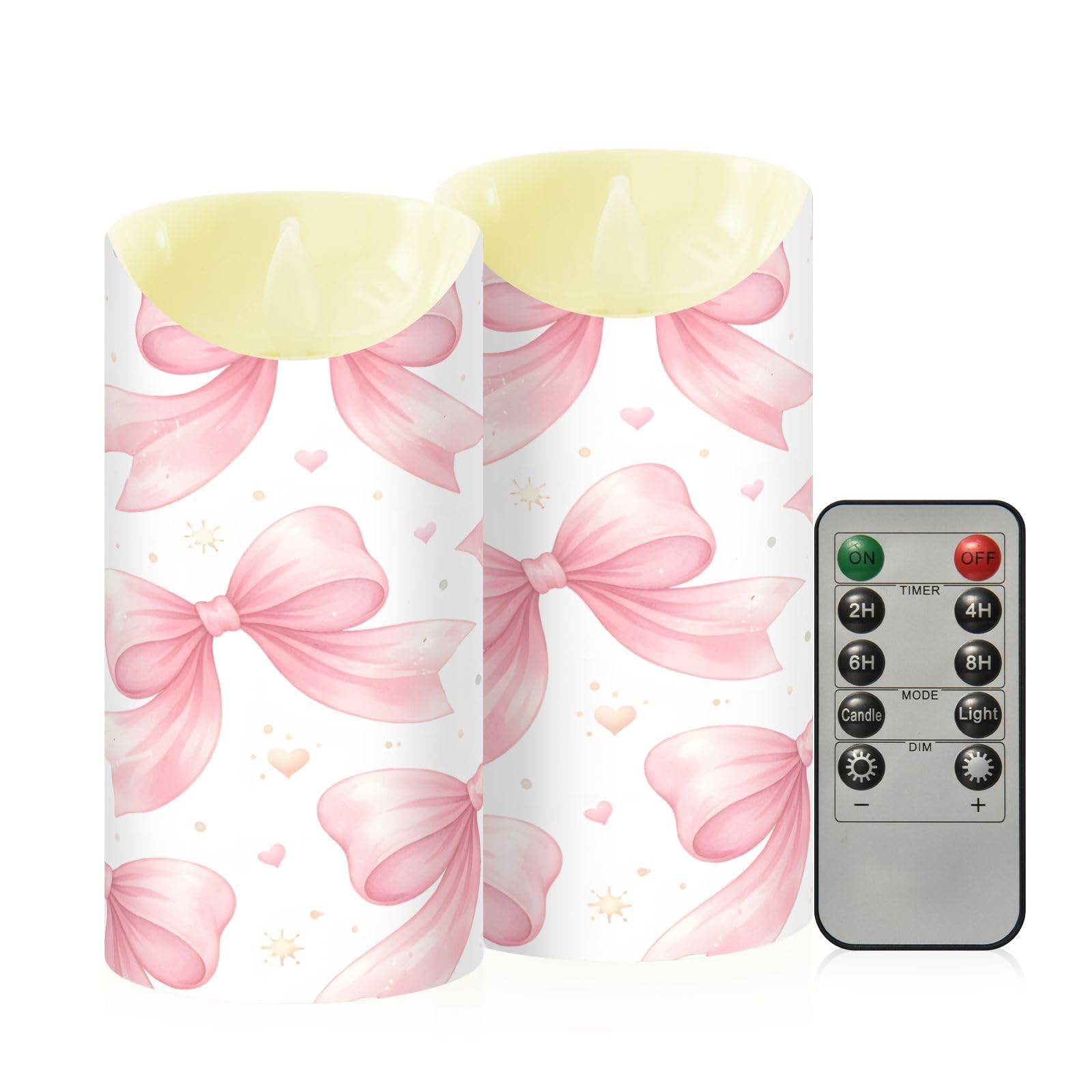 Cgiub Bows Flameless Candles with Timer 2pcs Battery Operated Flickering Flameless LED Pillar Candles for Holiday Home Wedding Fireplace Decor