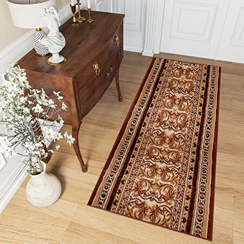  TAPISO Atlas Tappeto Passatoia Corridoio Classico Colore Marrone Ecrù Motivo Tradizionale Ornamento Morbido 120 x 210 cm