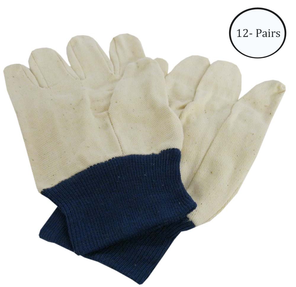 HAWK (12 Pairs) Ladies' Cotton Canvas Gloves | Size Medium (M) | Durable & Stylish with Blue Knit Wrist | Machine Washable | Versatile Use Great For House, Yard Work, Construction