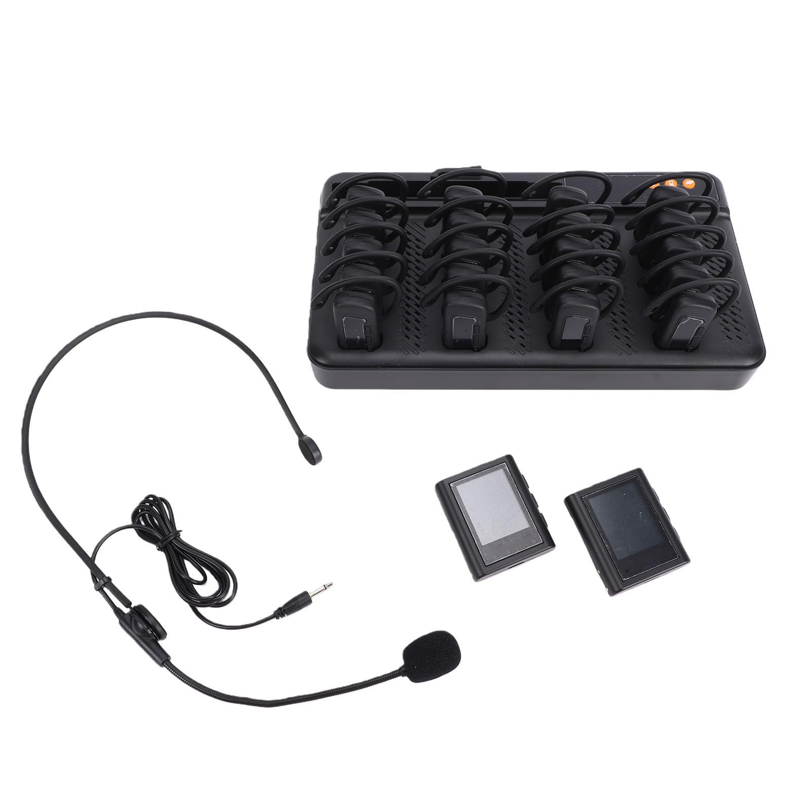 RIZGHWOY de Guía Turística Inalámbrico, 2 Transmisores, 20 Receptores, Base de Carga de 8800mAh para Viajes de Fábrica y Museos (Enchufe de la UE)
