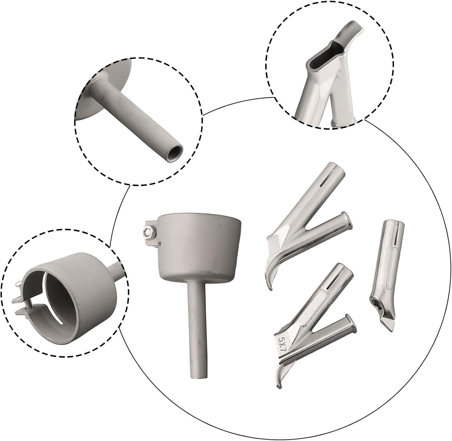 4Pcs Triangular Round Speed Welding Nozzle Tacking Nozzle Push Fit 5mm Standard Welder Tip for PVC Hot Air Plastic Heat Welding Machine(35mm)