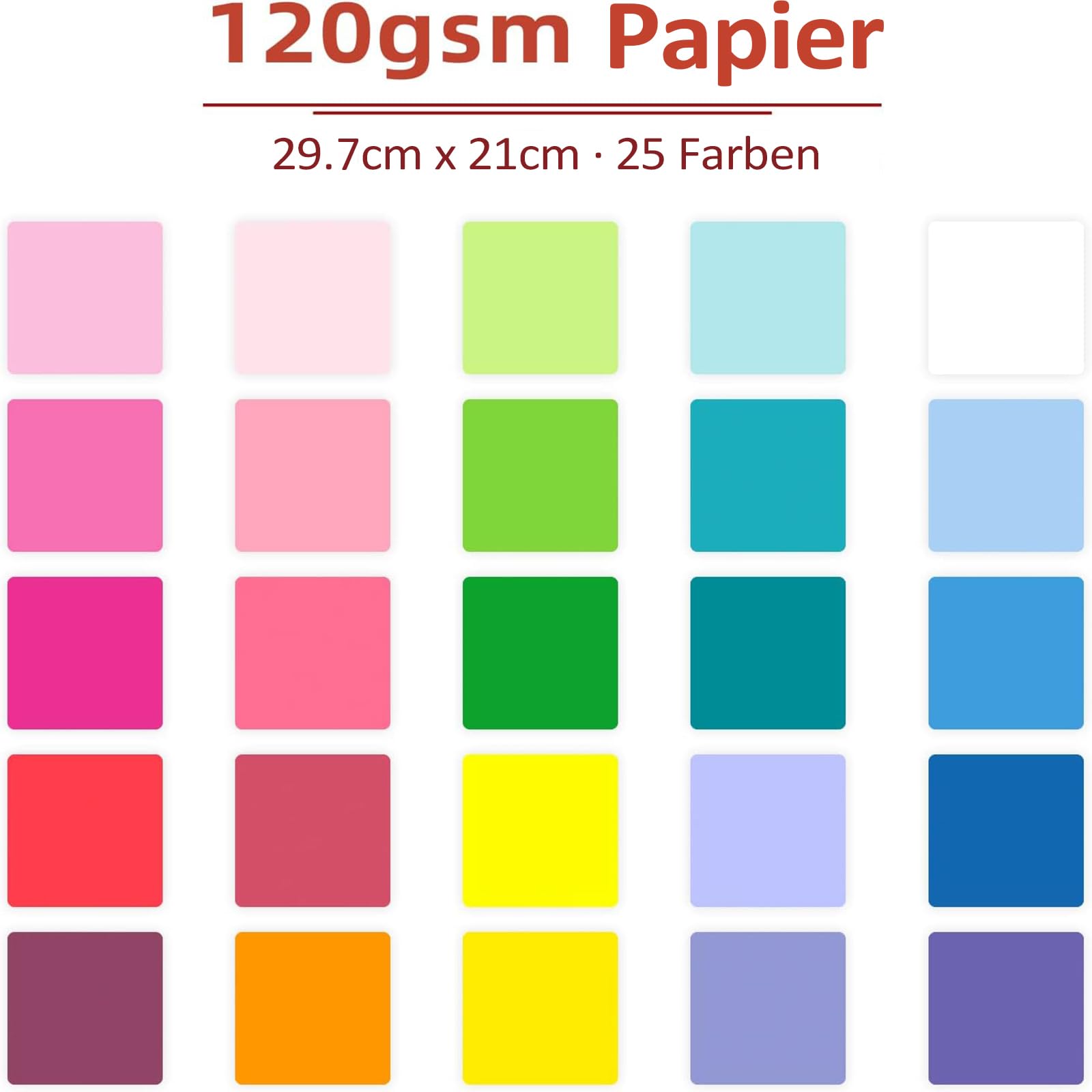 100 arkuszy – 120 g, kolorowy papier kolorowy A4, do majsterkowania, do drukarek, do kopiowania, origami, 25 kolorów
