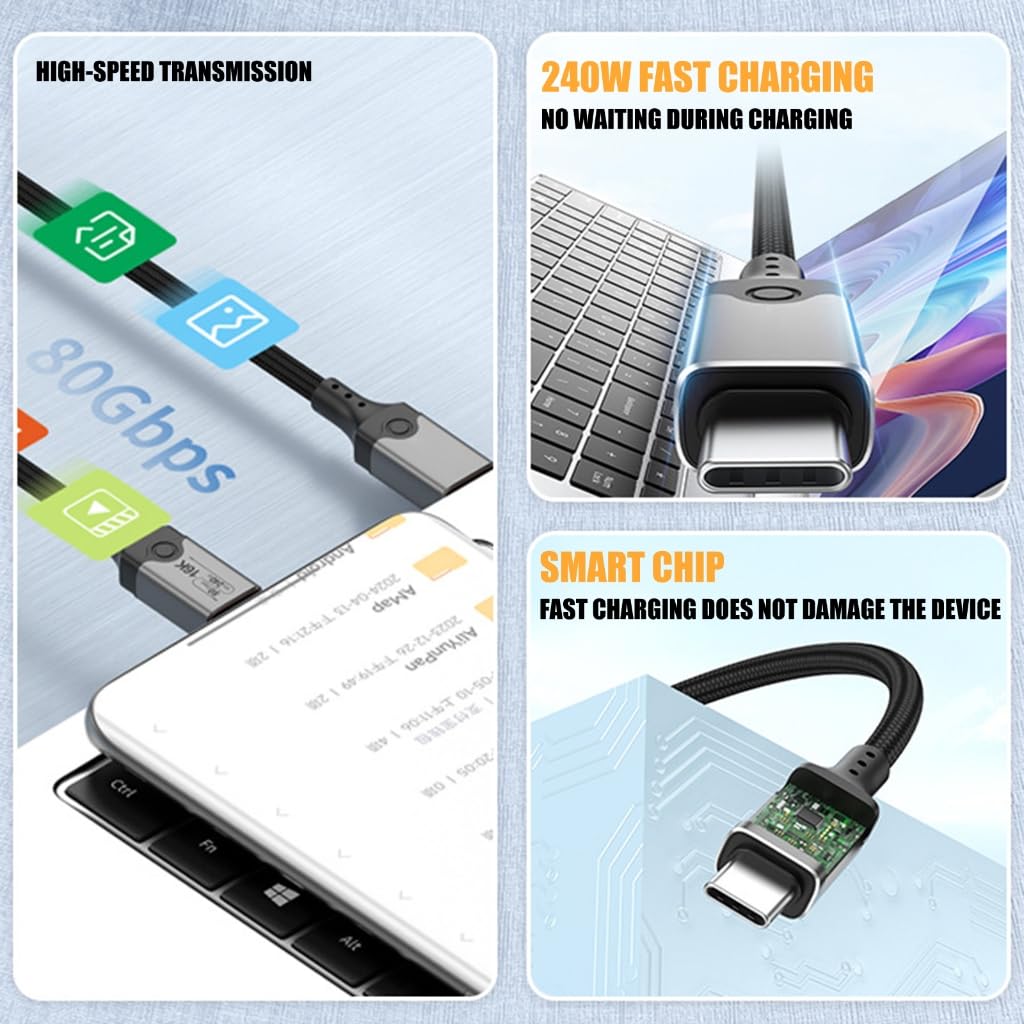 Cavo USB 5 da 240 W, 16 K a 60 Hz, cavo USB C, trasferimento dati 80 Gbps