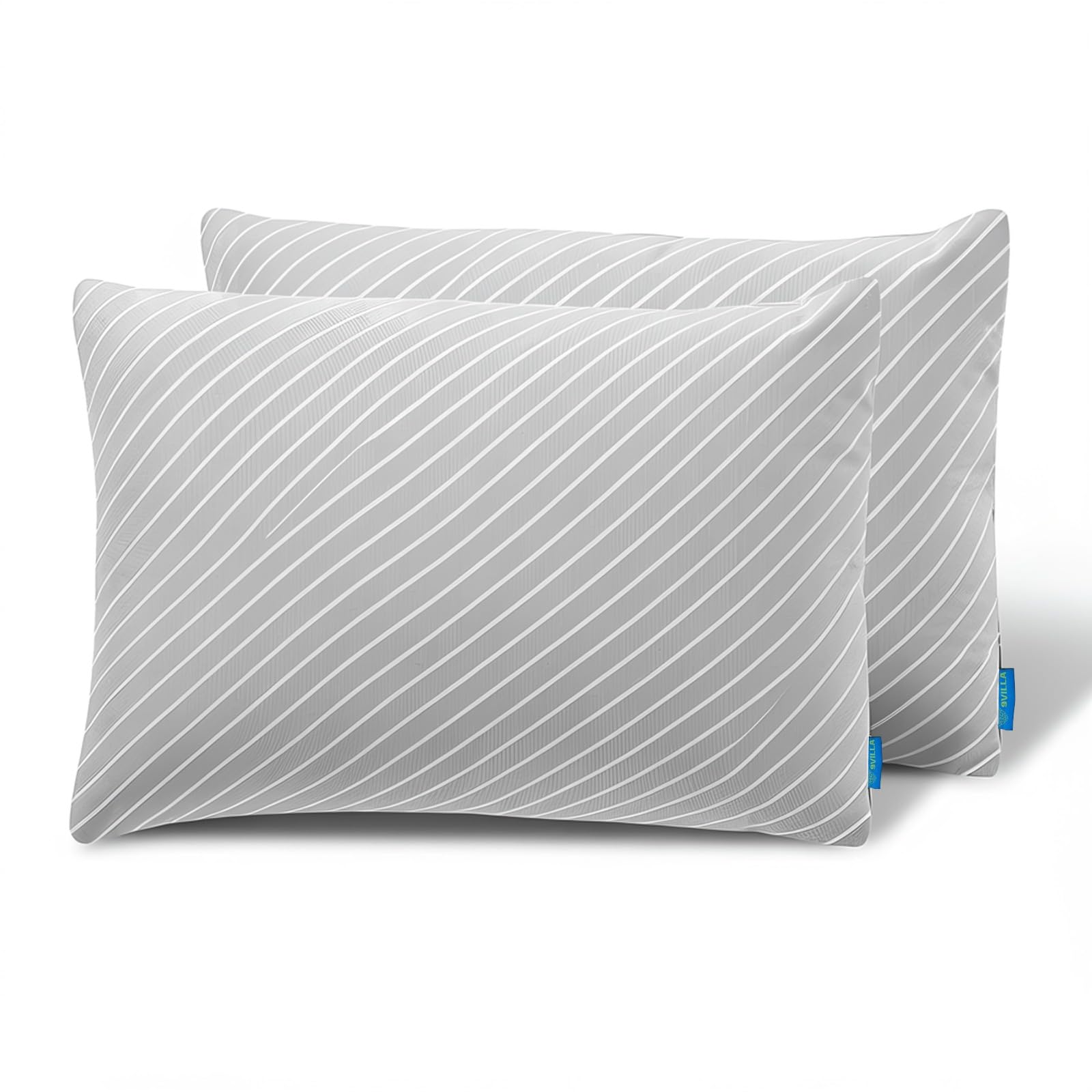 9villa Hollow Fiber Sleeping Pillow | Soft & Fluffy Comfort Back Sleepers – Neck & Shoulder Comfort Support | 27 x 16 Inch,Set of 2 | Bed Pillow, Soft and Fluffy | 350 GSM Breathable Fabric in Grey