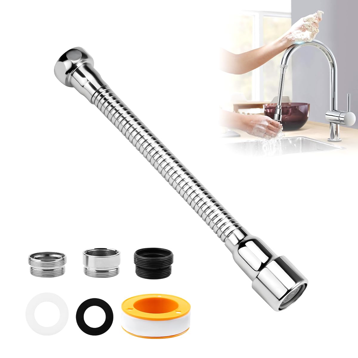 Prolunga Per Rubinetto Cucina - Estensione Girevole 360&deg; | Con Doccetta E Risparmio Idrico