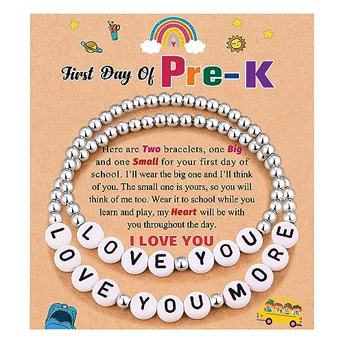 PINKDODO Back to School Gifts Silver Beads Mother Daughter First Day of School Bracelets