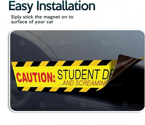 Miniatura 4 de Zone Tech - 3 calcomanías magnéticas divertidas con texto en inglés "Caution Student Driver and Screaming Parent" - Cartel reflectante amarillo de