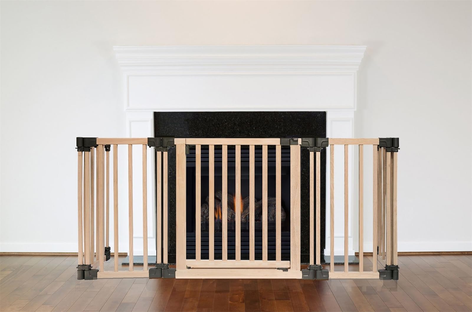 Safetots Wooden Multi Panel Fire Surround, 48cm Deep x 160cm Wide, Natural Wood, 76cm Tall, Baby and Toddler Fire Guard, Safety Barrier for Fireplaces, Easy Installation