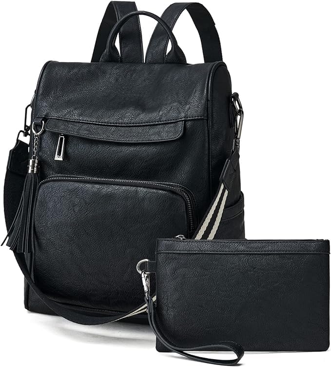 Craftwood Anti-Theft Leather Backpack & Purse for Women | Combo Pack | Shoulder Bag for Women and Girls | College Bag for Girls | Multipurpose Travel Bag | Durable | PU Leather (Black) (B0D34SJDBT) Amazon Price History, Amazon Price Tracker