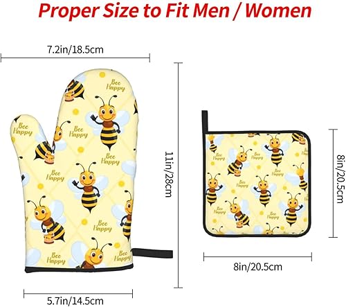 Miniatura 4 de Bee - Juego de guantes de horno y soportes para ollas, divertidos guantes de cocina resistentes al calor de 500 grados, almohadillas calientes de