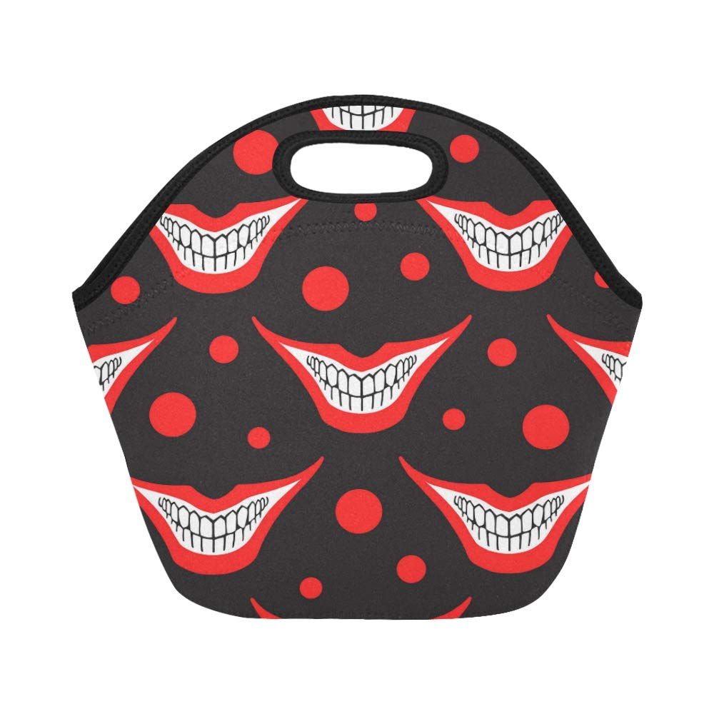 Insulated Neoprene Lunch Bag Evil Clown Or Playing Card Joker Smile with Circle Large Size Reusable Thermal Thick Lunch Tote Bags for Lunch Boxes for Outdoors,Work, Office, School