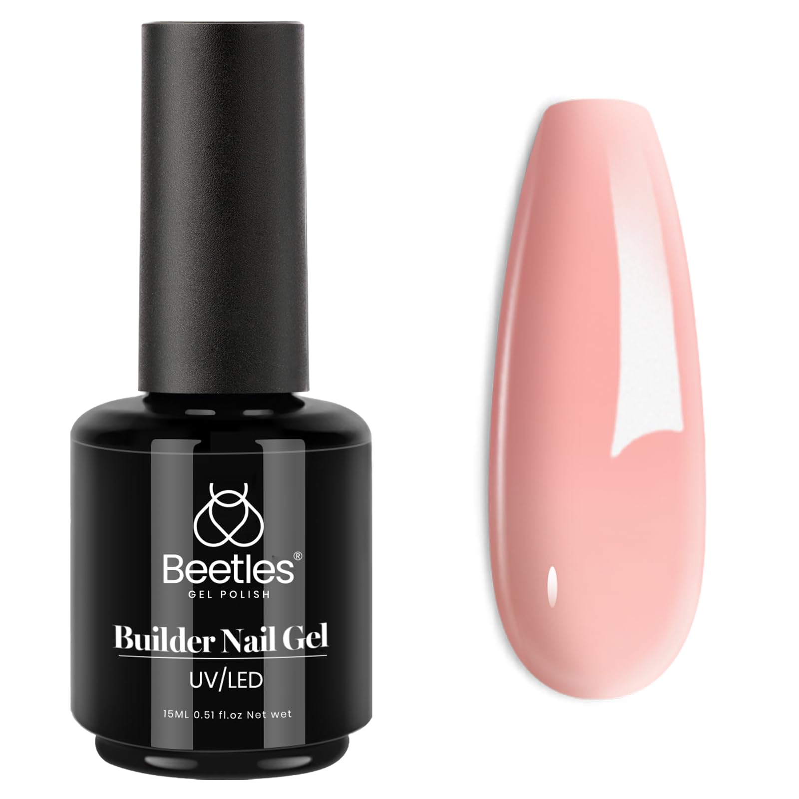 beetles Gel Polish Builder Nail 15ML, 5 in 1 Builder Strengthener Translucent Cover Soft Pink Color Jelly Hard Nail Extension Brush in Bottle UV Nail , No Need Slip Solution