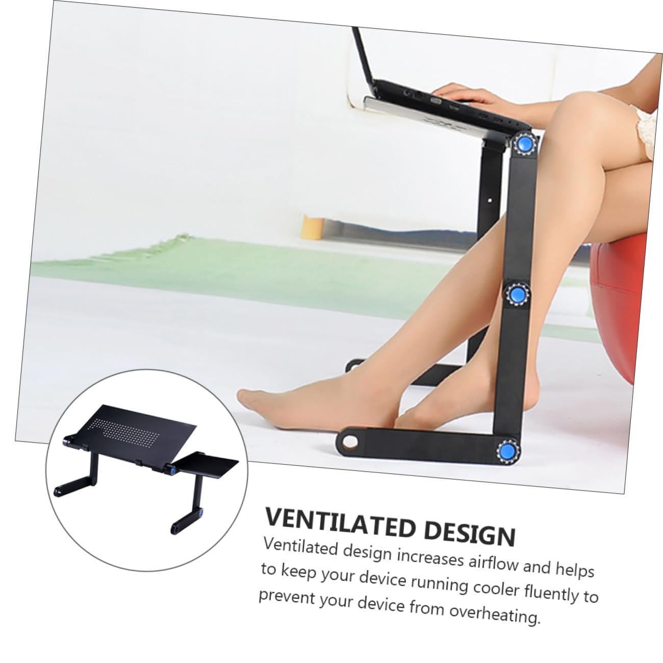 Lurrose Soporte Portátil para Portátil Negro con Ventilación, Plegable y Ajustable, con Tablero para Ratón, Mesa Ergonómica para Laptop y Tabletas, Uso Doméstico y Oficina