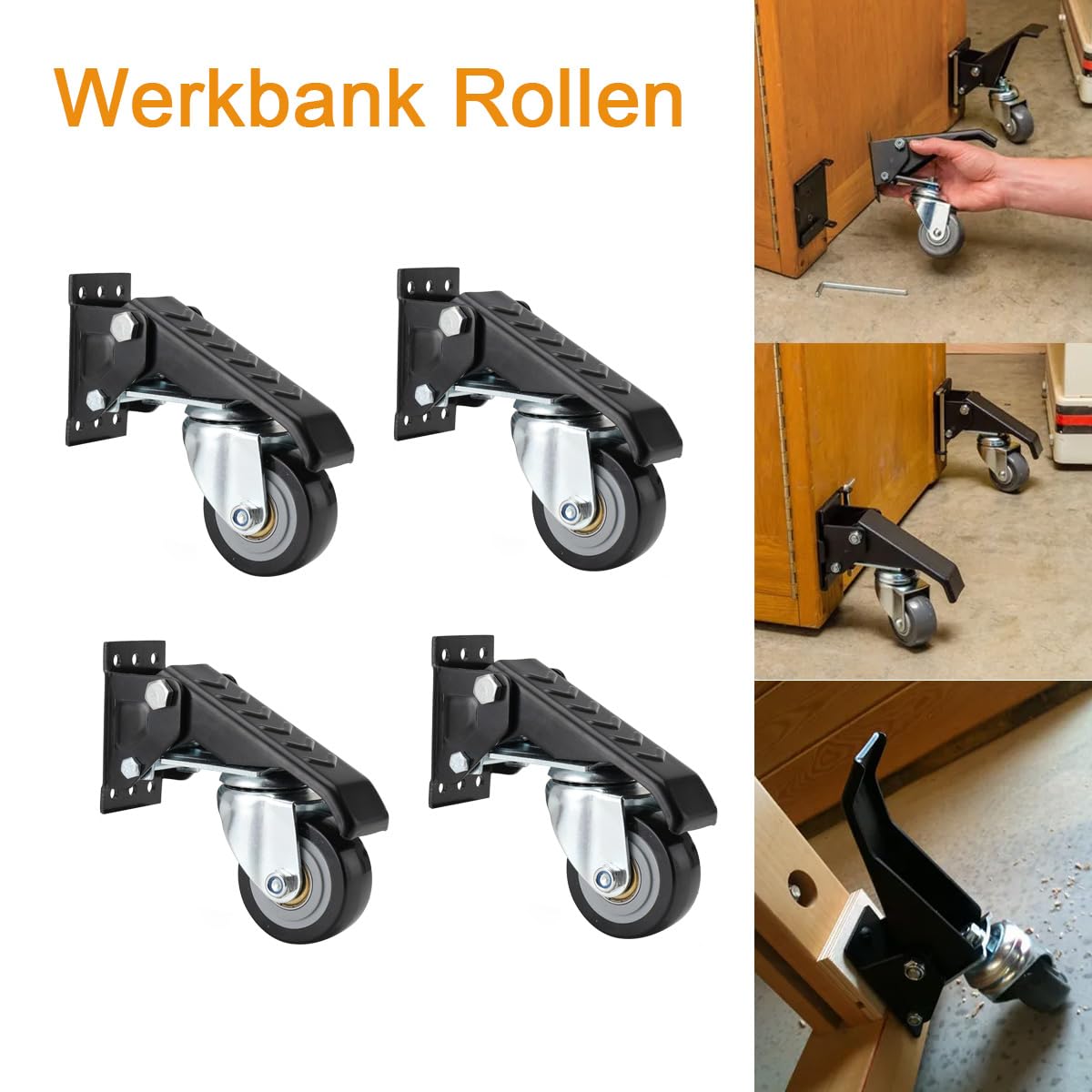 Schwerlastrollen 65mm, 4Stück Lenkrollen für Werkstatt & Möbel & Outdoor | Tragkraft bis 200kg, leise & langlebig, Möbelrollen Transportrollen Schwerlast mit Bremse, Rollen Schwerlast