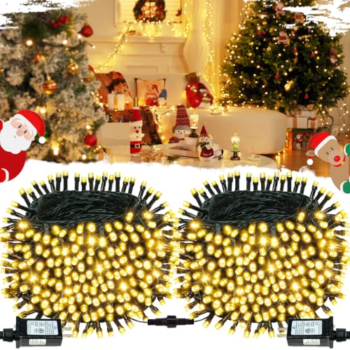 OZS Connectable 2-Pack 164Ft 400LED Christmas String Lights, Warm White