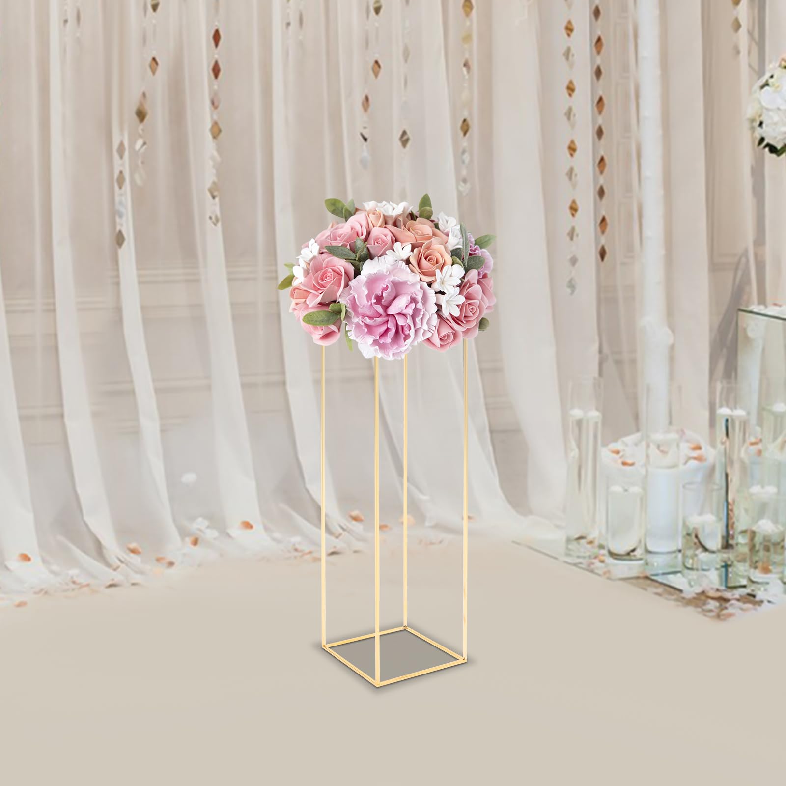 Supporto per fiori in metallo dorato per matrimonio, 100 cm, centrotavola per vasi, con piastre acriliche trasparenti, espositore geometrico per matrimoni, compleanni, feste, decorazioni per la casa