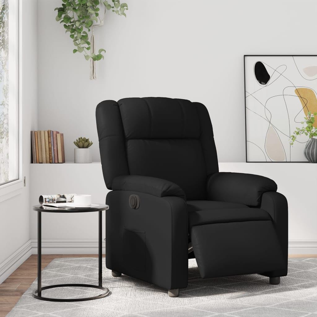 Fotel relaksacyjny elektryczny ze sztucznej skóry z regulowanym oparciem i podnóżkiem, wygodny fotel telewizyjny z podłokietnikami, drewniana rama metalowa, ergonomiczny do salonu, czytania