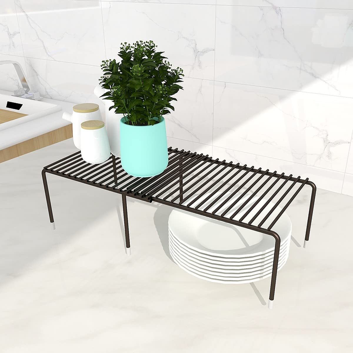 wolpin Extendable Dish Rack/Storage Shelves For Tiered Floor Standing Or Tabletop Shelf Kitchen Cabinets/Plate Stand/Utensil Rack With Stainless Steel Multipurpose, Black (B0B9VQFCSY) Amazon Price History, Amazon Price Tracker