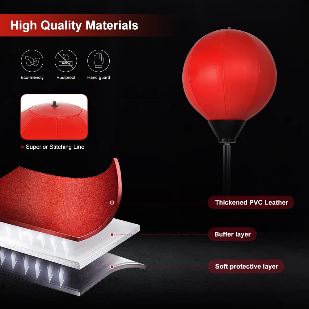 Dripex Fitness Boxsack Punchingball Set Boxtraining Höhenverstellbarer Standbox Speed-Ball Standboxball mit Boxhandschuhen (Rot)
