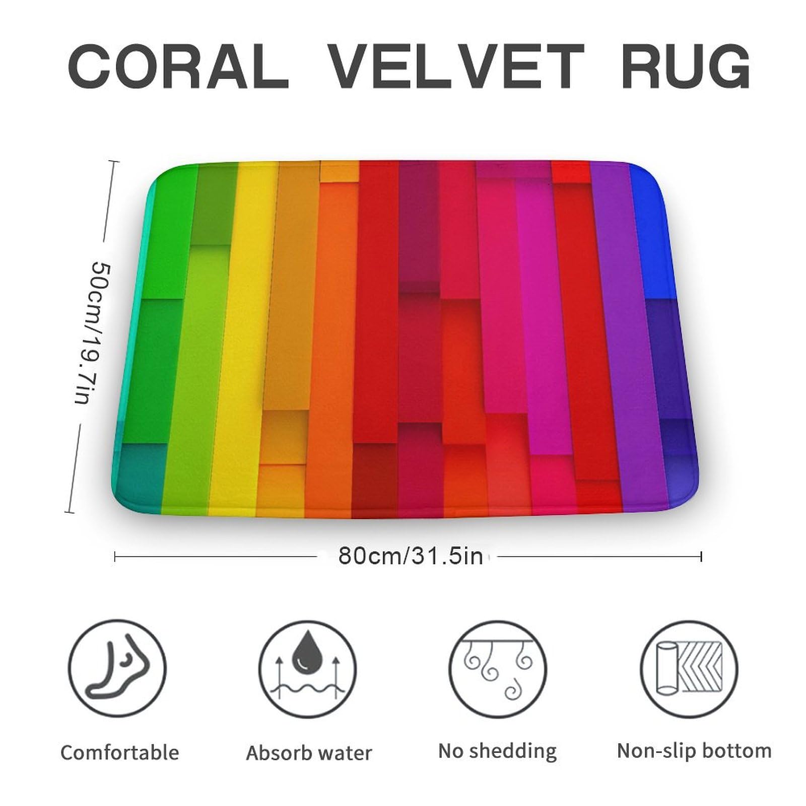 Gay Pride Flag Coral Velvet Rugs Non-Slip Bathroom Rugs Soft Kitchen Rug Floor Carpet for Home Decor 19.7