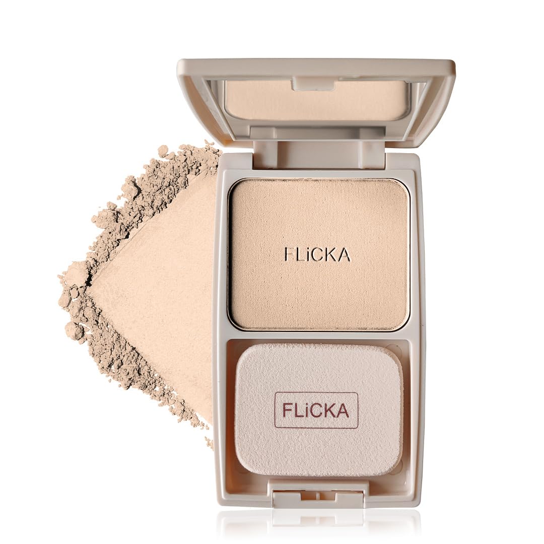 FLiCKA Dap & Dance Compact Pressed Powder For Face| Flawless, Weightless, Waterproof Matte Finish Powder| Enriched With Jojoba Oil| 02 Beige, 10g