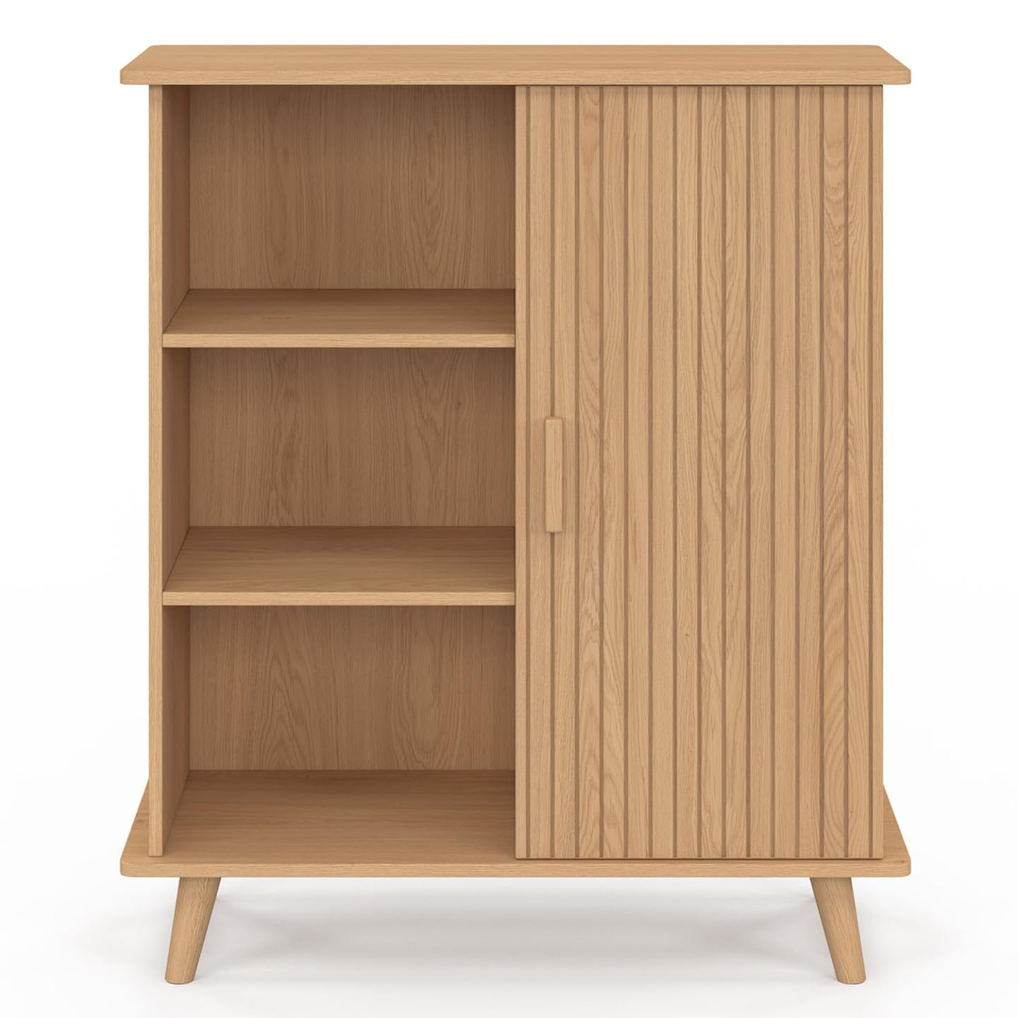 IDMarket - Buffet d'appoint 3 étagères et Placard 70 cm Juliette Effet Lattes tasseau Bois