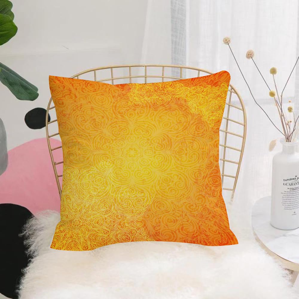 HYMSXW Cushion Cover,Throw Pillow Case Home Decorative for Living Room Bedroom Sofa Chair 20X20 Inch,Yellow Mandala, Indian Tribal Orange Pattern Vintage Grunge Curly Ornate Blosso,Pillowcase 50X50cm