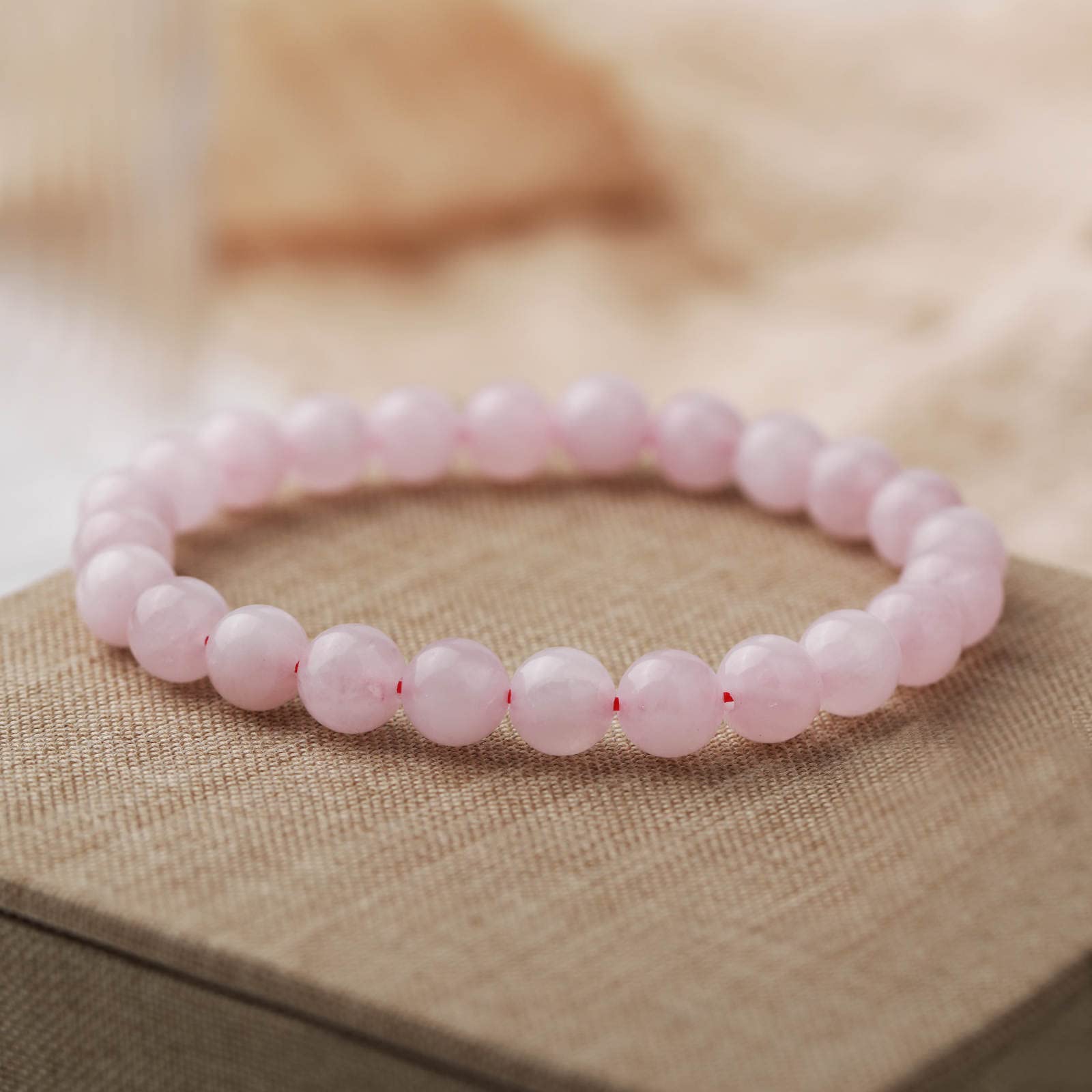 Bracelet extensible en cristal de quartz rose de 8 mm pour homme et femme