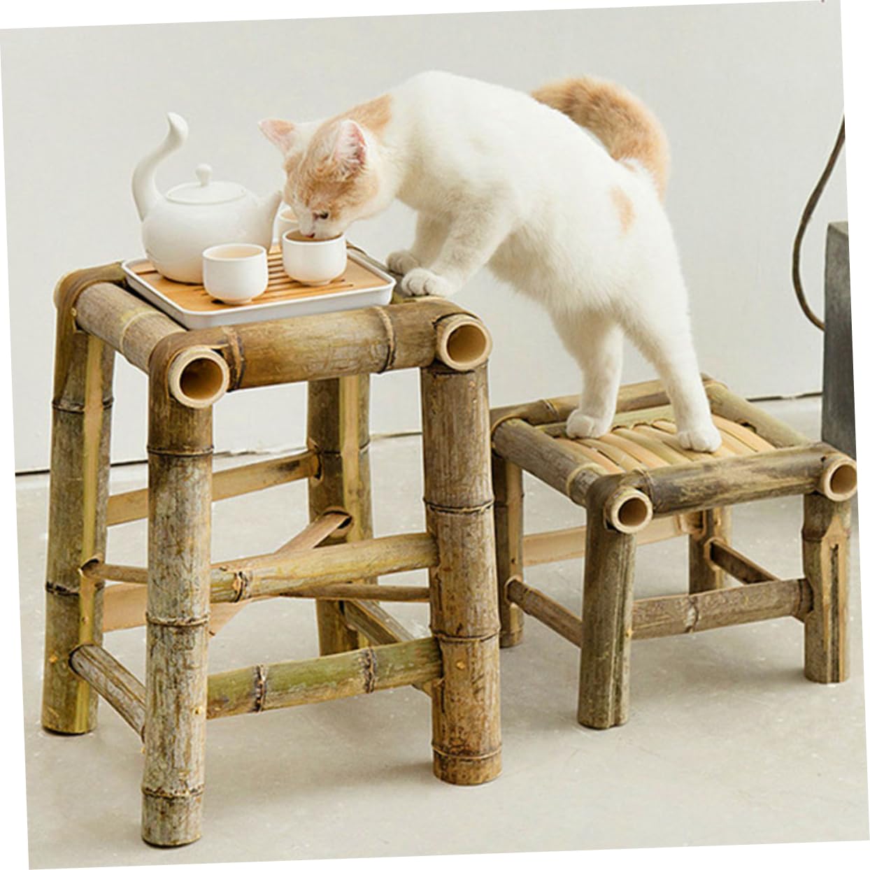 Toddmomy Taburete Retro de Bambú, Asiento Pequeño y Resistente, Estilo Vintage, Fácil de Limpiar, Adecuado para Casa y Baño, Ahorra Espacio