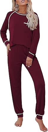 Ekouaer Pajamas Set for Women Soft Long Sleeve Pjs Sets Cotton Sleepwear Loungewear S-XXL