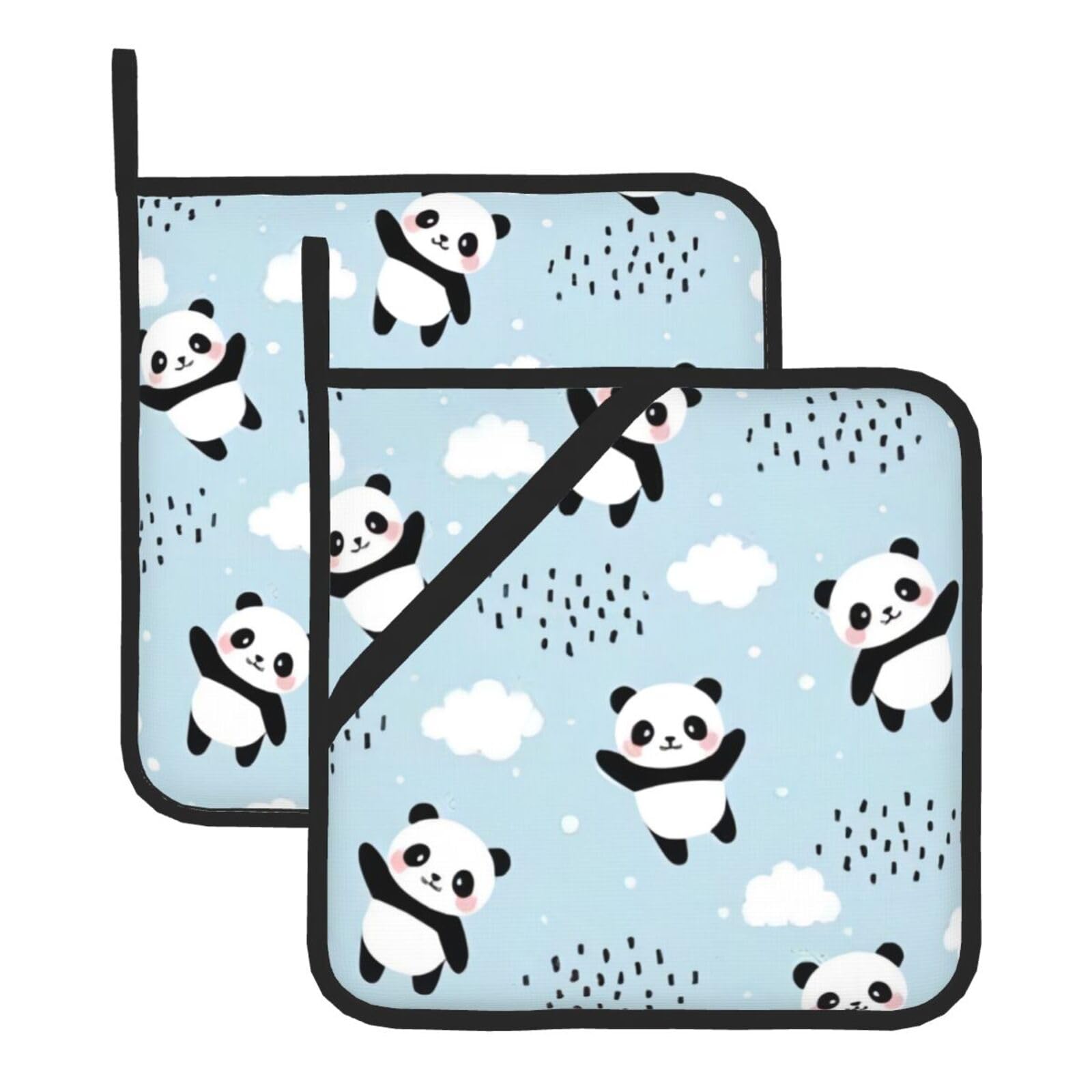 YYHHAOFA Panda cloud Prints Square Hot Pads - Durable Kitchen Covers for Heat Resistance, Waterproof Protection & Easy Cleaning - 2-Pack with Hanging Loops