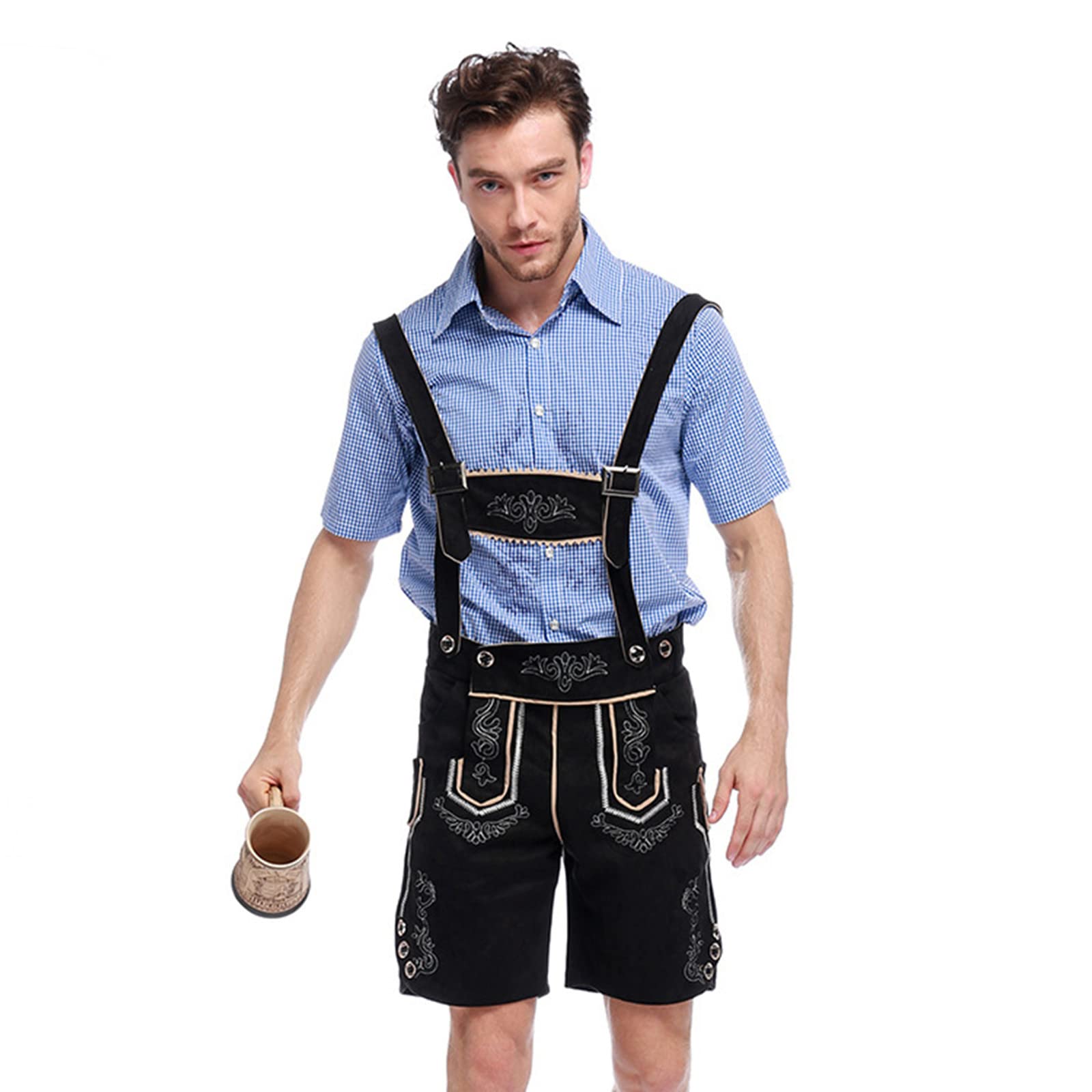 Oktoberfest Set Herren Tracht Lederhose mit Trachtenhemd Bayrisches Komplettset Echthosen Trachtenset Traditionelle Couture Gr. 52-62