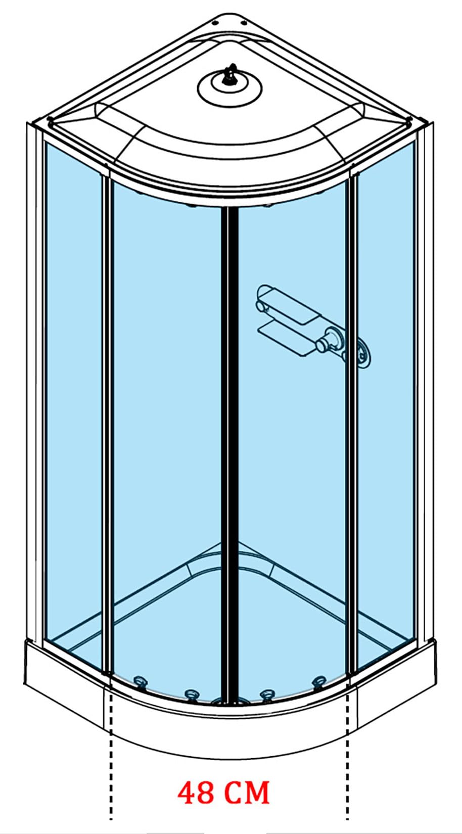 Novellini Media Glass R Standard Techo Alcachofa 90 x 90 cm Cabina de ducha multifunción curvada Apertura corredera Montaje esquinero mezclador termostático cristal transparente perfil blanco H 226 cm