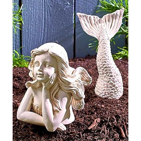 The Lakeside Collection 2-Pc. Ceramic Mermaid Statue - Nautical Fairy Tale Garden Accent Cover